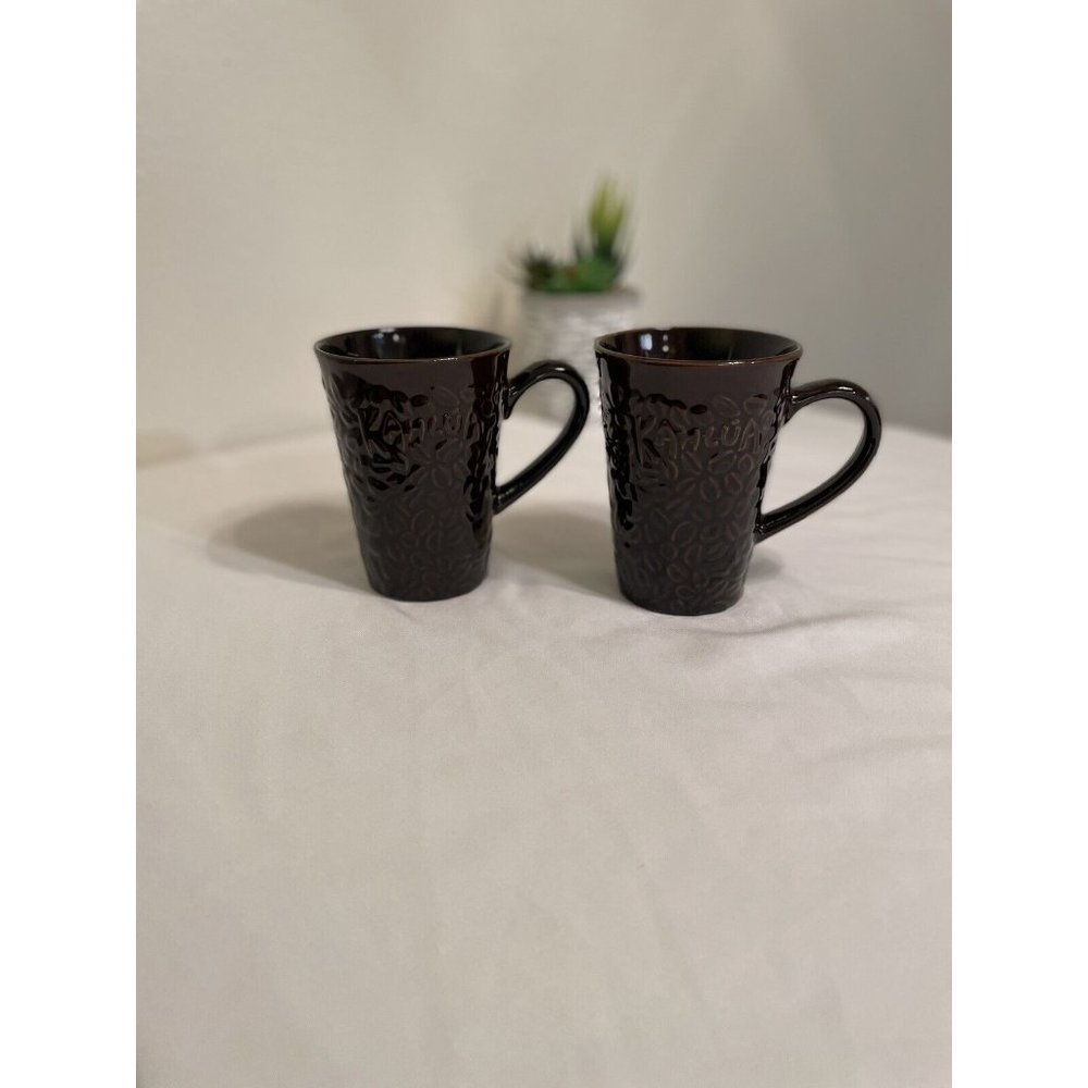 Kahlua Liquer Coffee Mugs Textured Embossed Coffee Bean Design Brown Ceramic Mug
